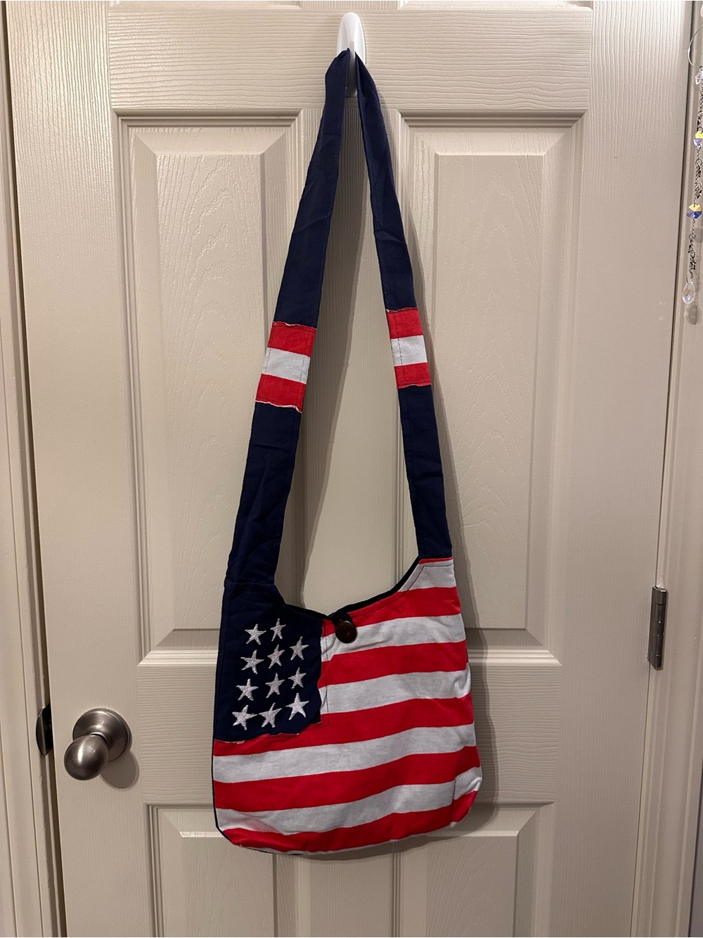 American Flag Cotton Crossbody Bag - Navy Red White